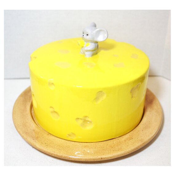 Vintage Hobbyest Piece Ceramic Cheese Wheel Cover With Plate Dining Decor - Picture 4 of 6